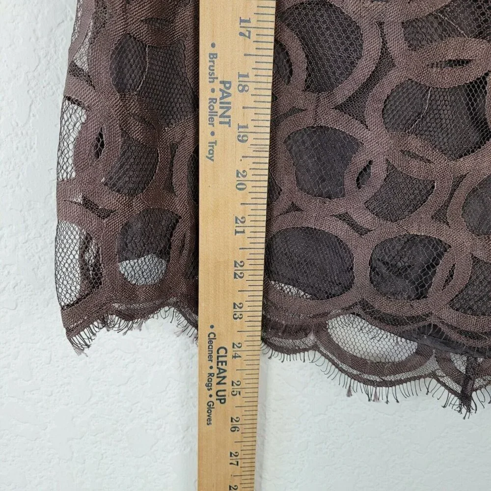 Robert Rodriguez Sz 2 Off The Shoulder Top Lace Over Silk Brown Circle Design - Picture 5 of 11